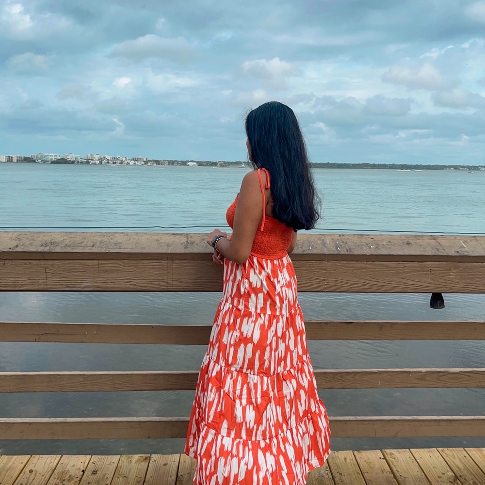 Orange and White Maxi Dress